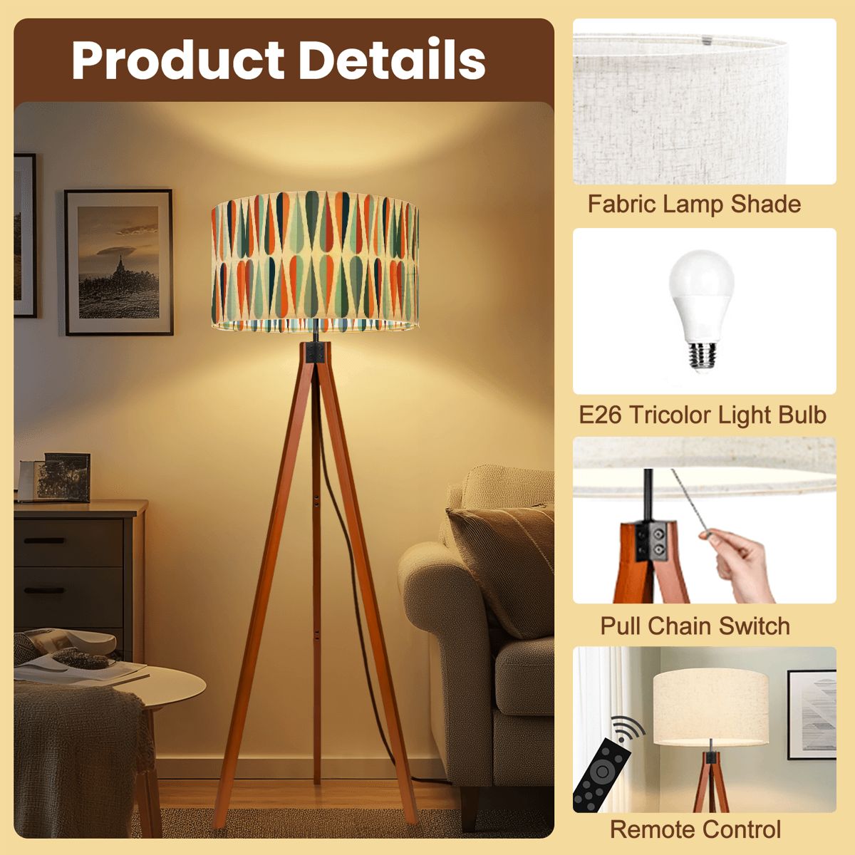 Mid-Century Modern Teardrop Geometric Tripod Floor Lamp