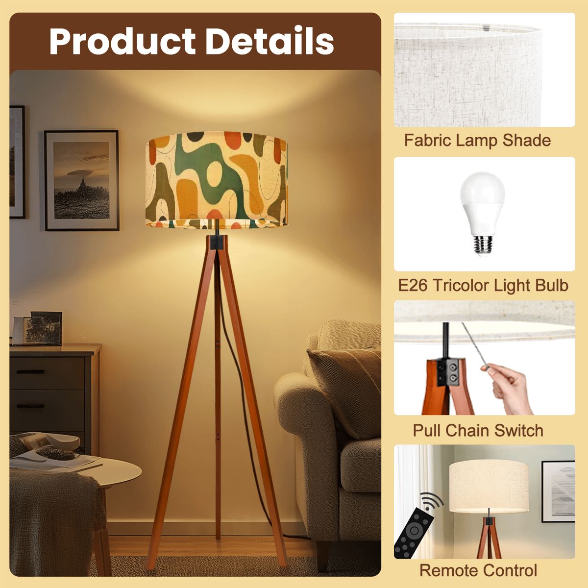 Mid-Century Modern Organic Shapes Tripod Floor Lamp
