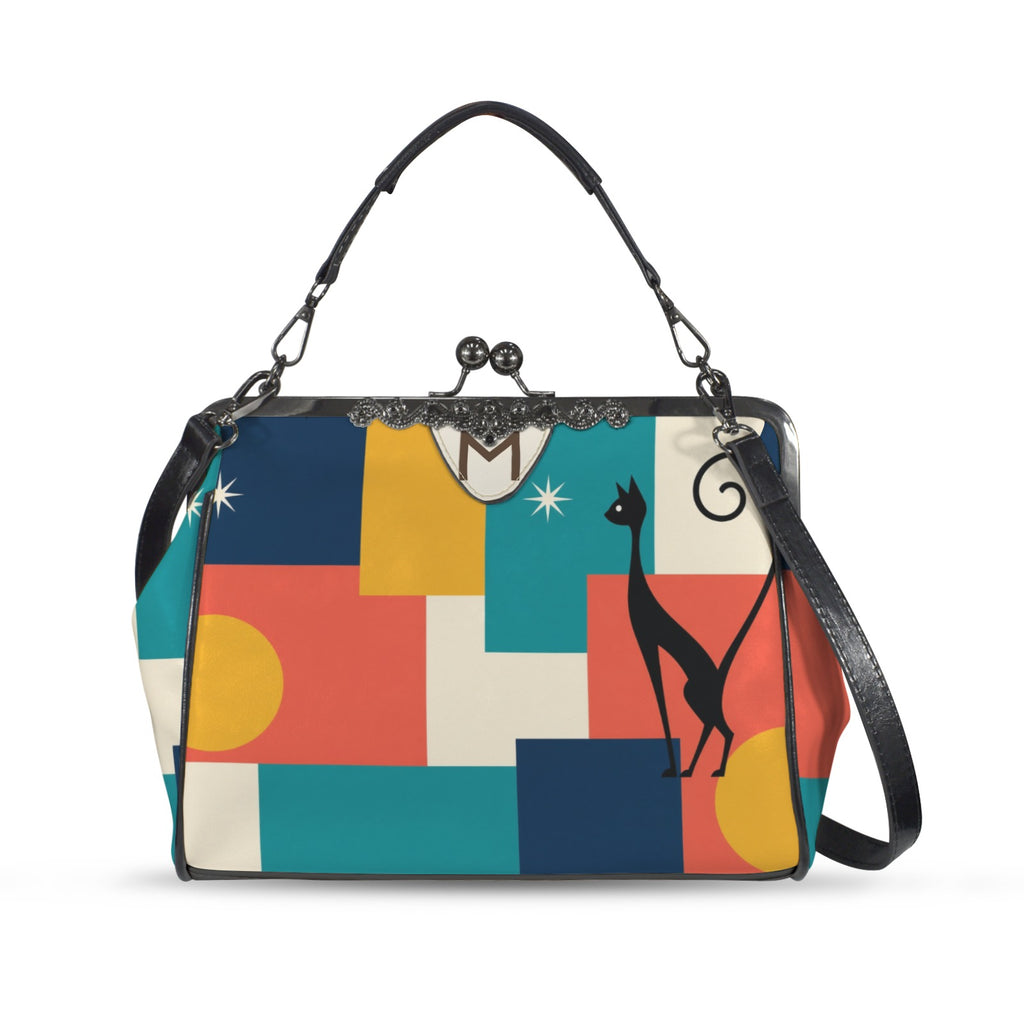 Atomic Cat Colorblock Kiss-Lock Crossbody Bag