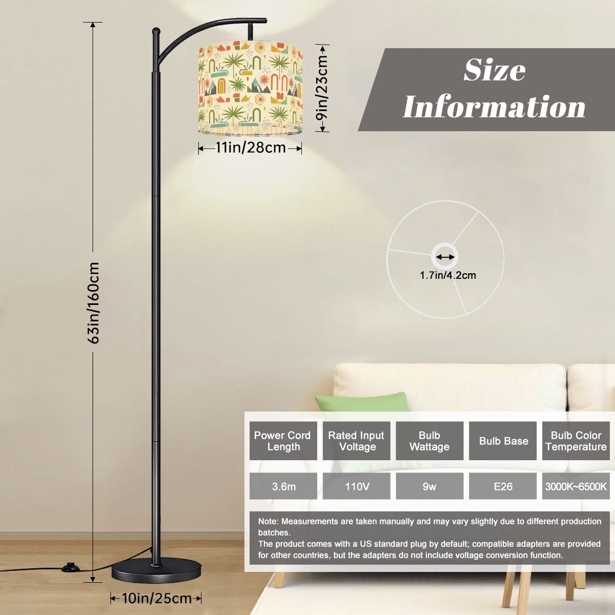 Mid-Century Modern Arch & Bloom Print Arc Floor Lamp