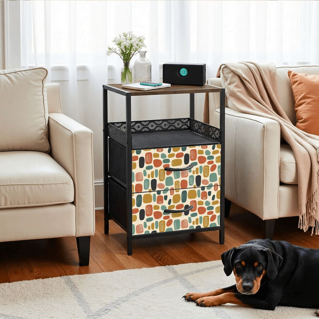 Mid-Century Modern Pebble Nightstand with Charging Station | 2-Drawer Bedside Table