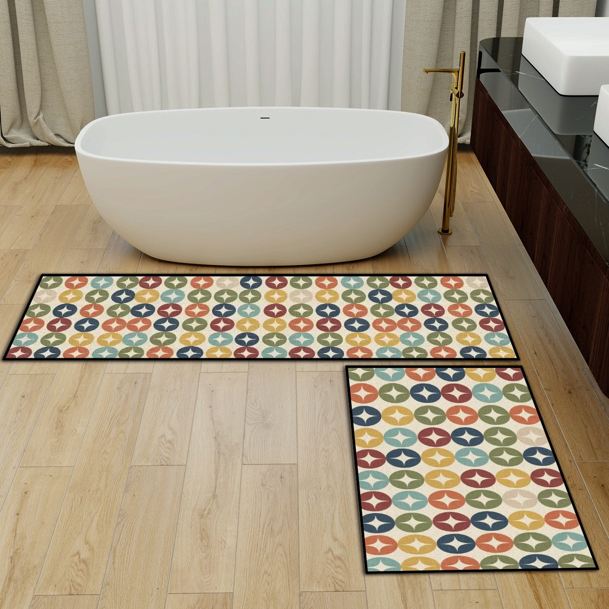 Mid-Century Modern Geometric Kitchen Mat Set