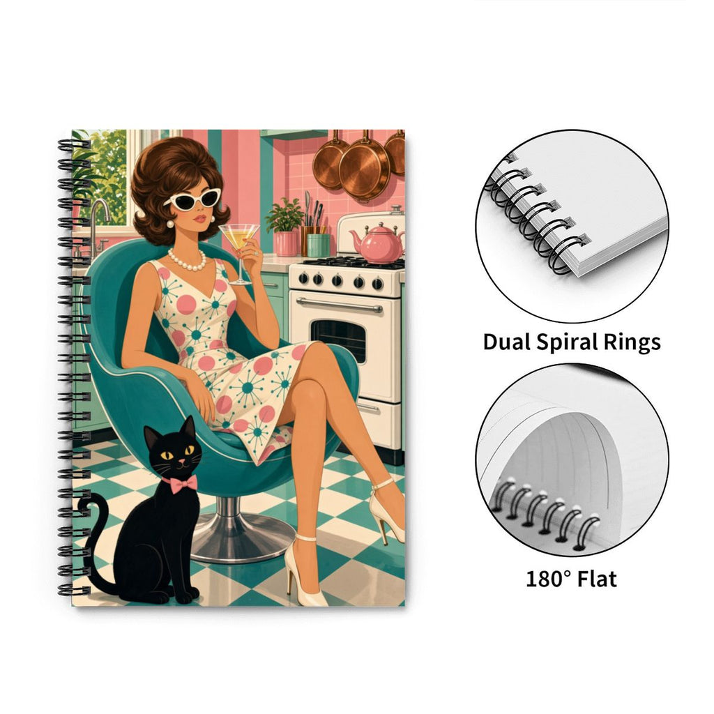 Mid-Century Modern Atomic Cat Muse Spiral Notebook