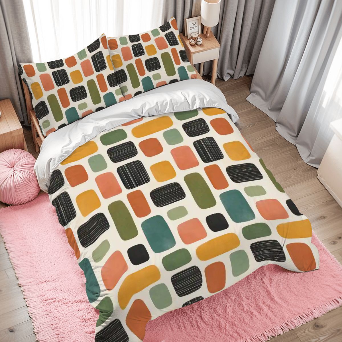 Retro Mosaic Mid-Century Modern Duvet Cover Set