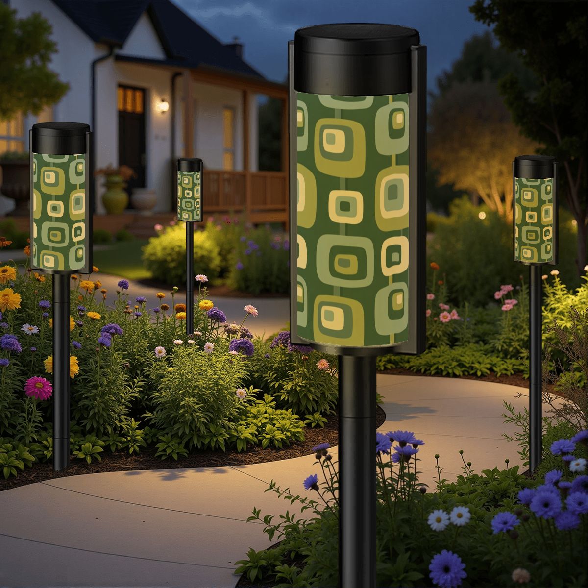 Mid-Century Geometric Solar Garden Light Set
