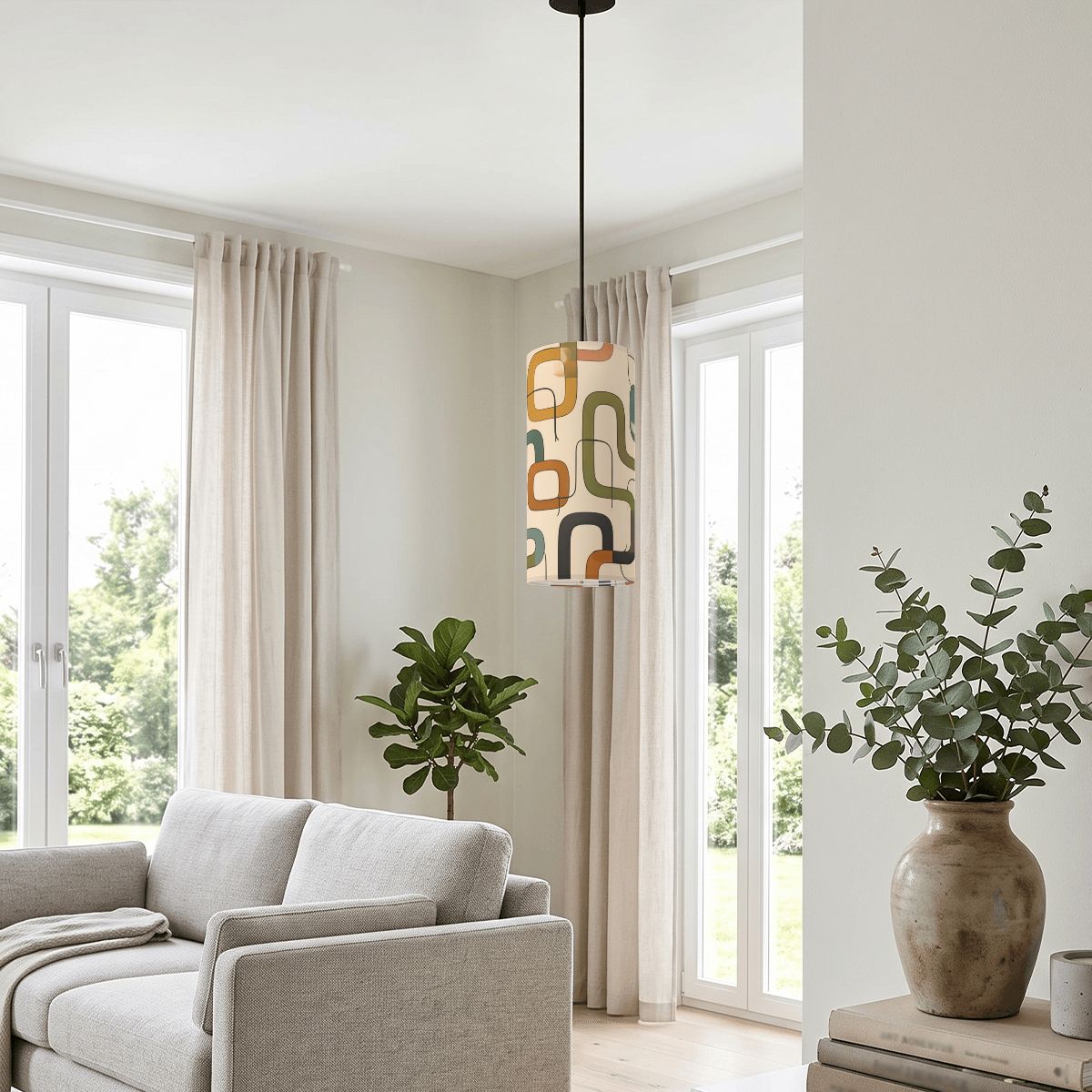Mid-Century Modern Pendant Light in Gold Links | Cylinder Ceiling Light