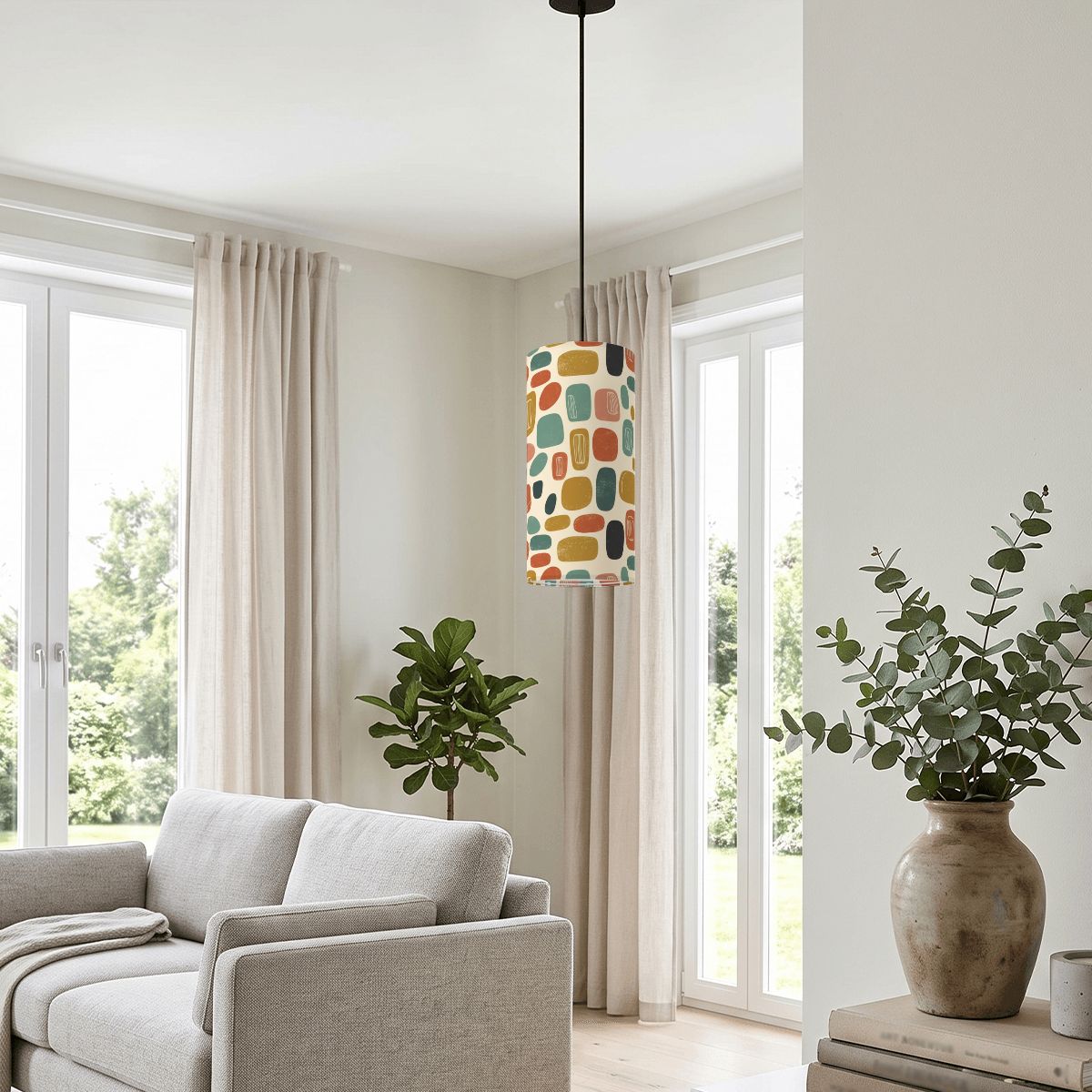 Mosaic Tile Pendant Light | Mid-Century Modern Cylinder Ceiling Light