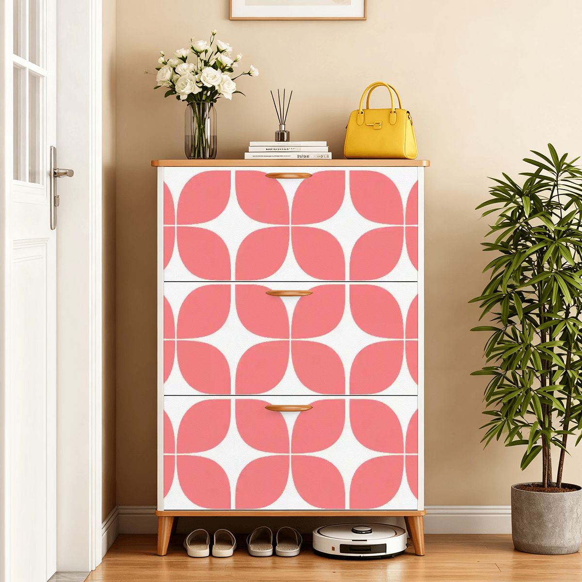 Mid-Century Modern Geometric Shoe Cabinet