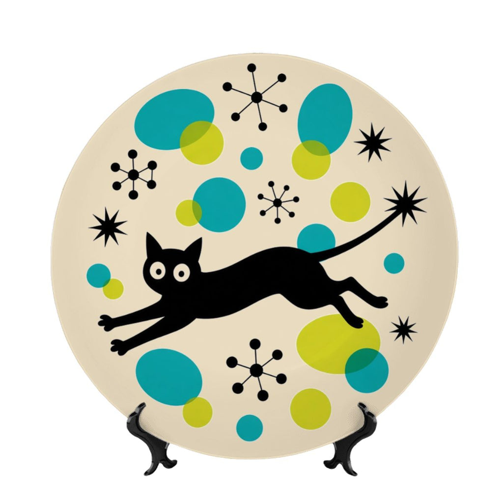 Mid-Century Modern Atomic Cat Colorburst Ceramic Decorative Plate