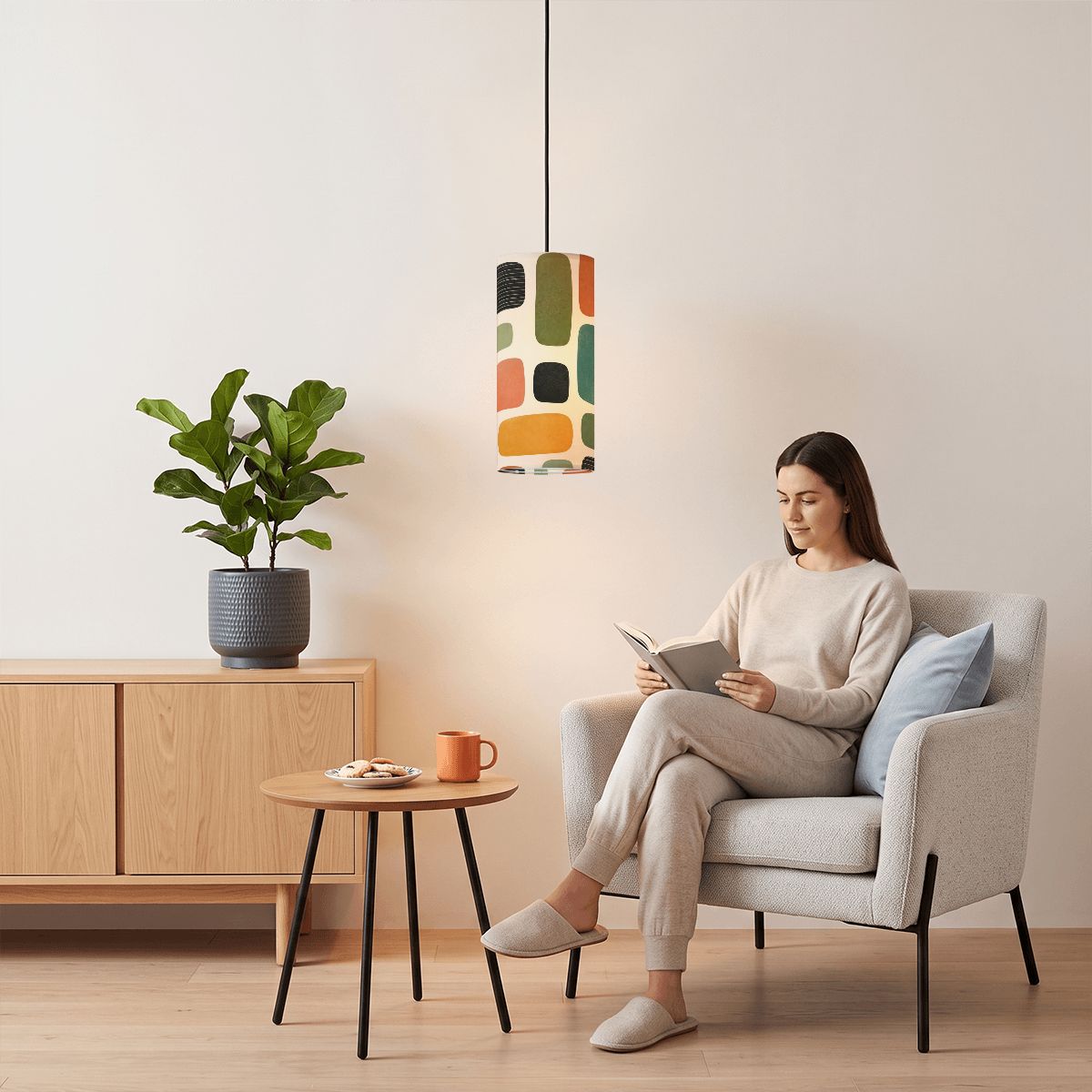 Rounded Blocks Pendant Light | Mid-Century Modern Cylinder Ceiling Light