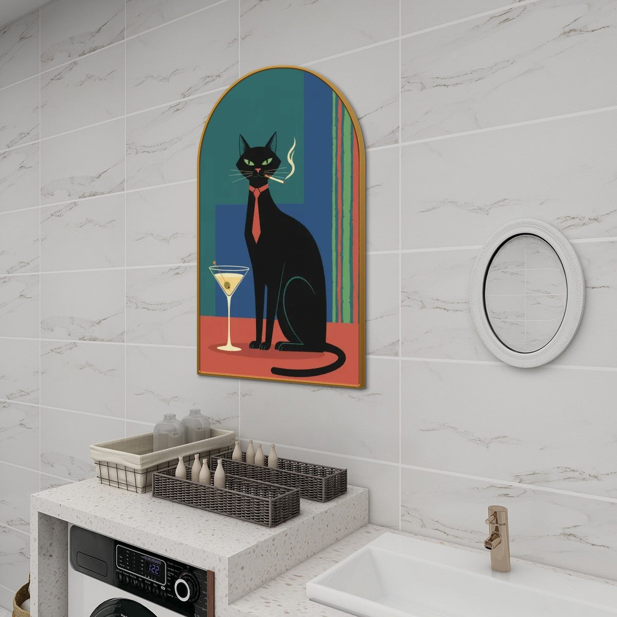 Mid-Century Modern Dapper Atomic Cat Arched Canvas