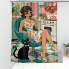 Atomic Kitchen Hostess & Cat Shower Curtain