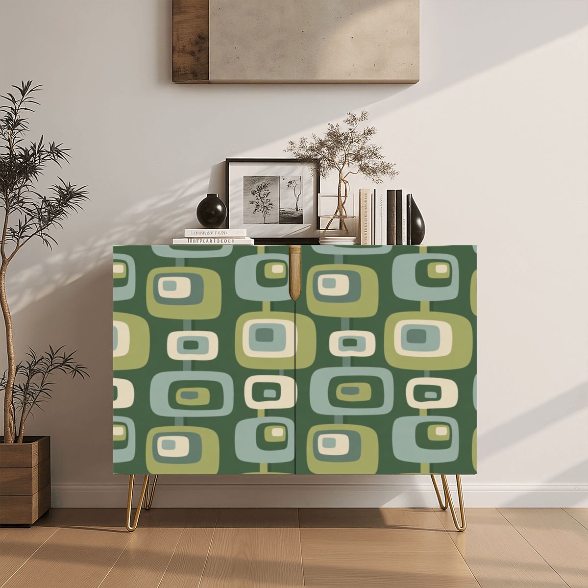 Olive Mod Squares Mid-Century Storage Cabinet