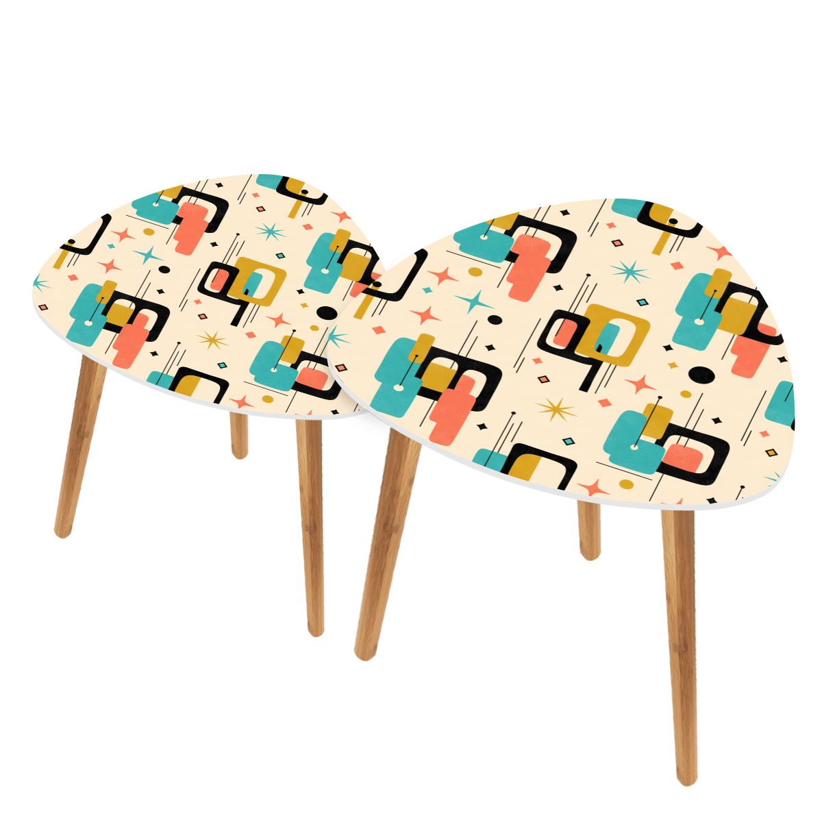 Mid-Century Modern Colorblock Atomic Nesting Tables