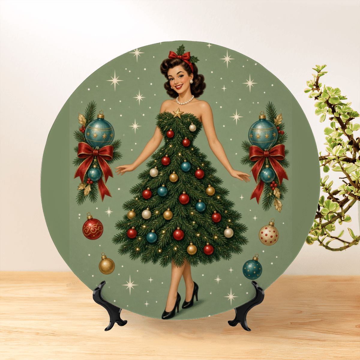Mid-Century Modern Atomic Christmas Tree Ceramic Decorative Plate
