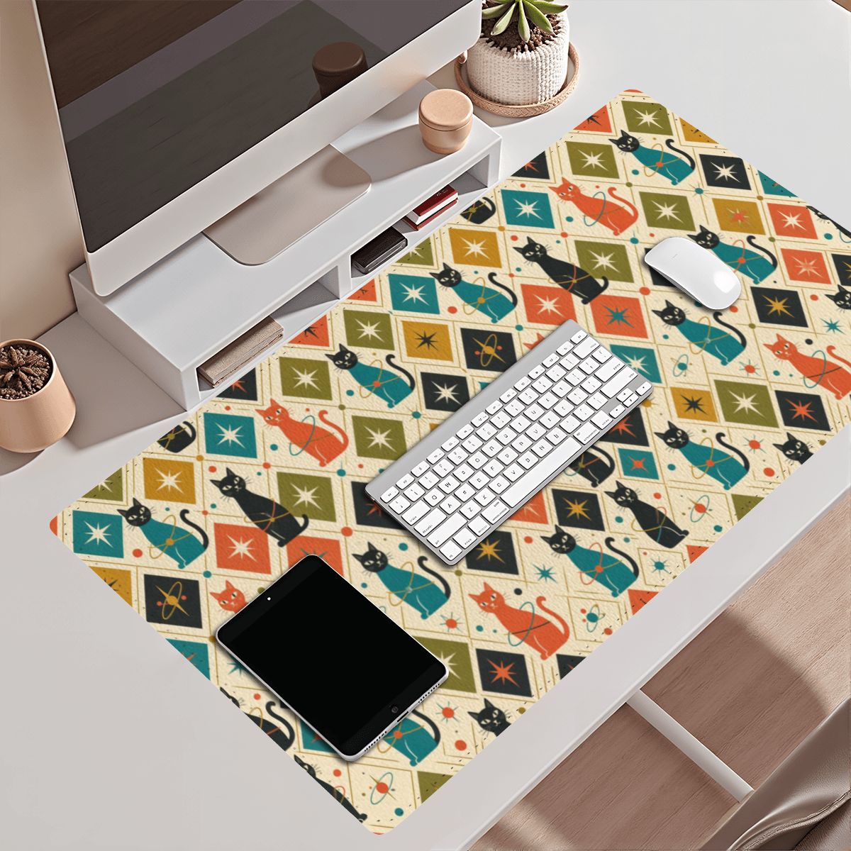 Mid-Century Modern Diamond Tile Extended Mouse Pad