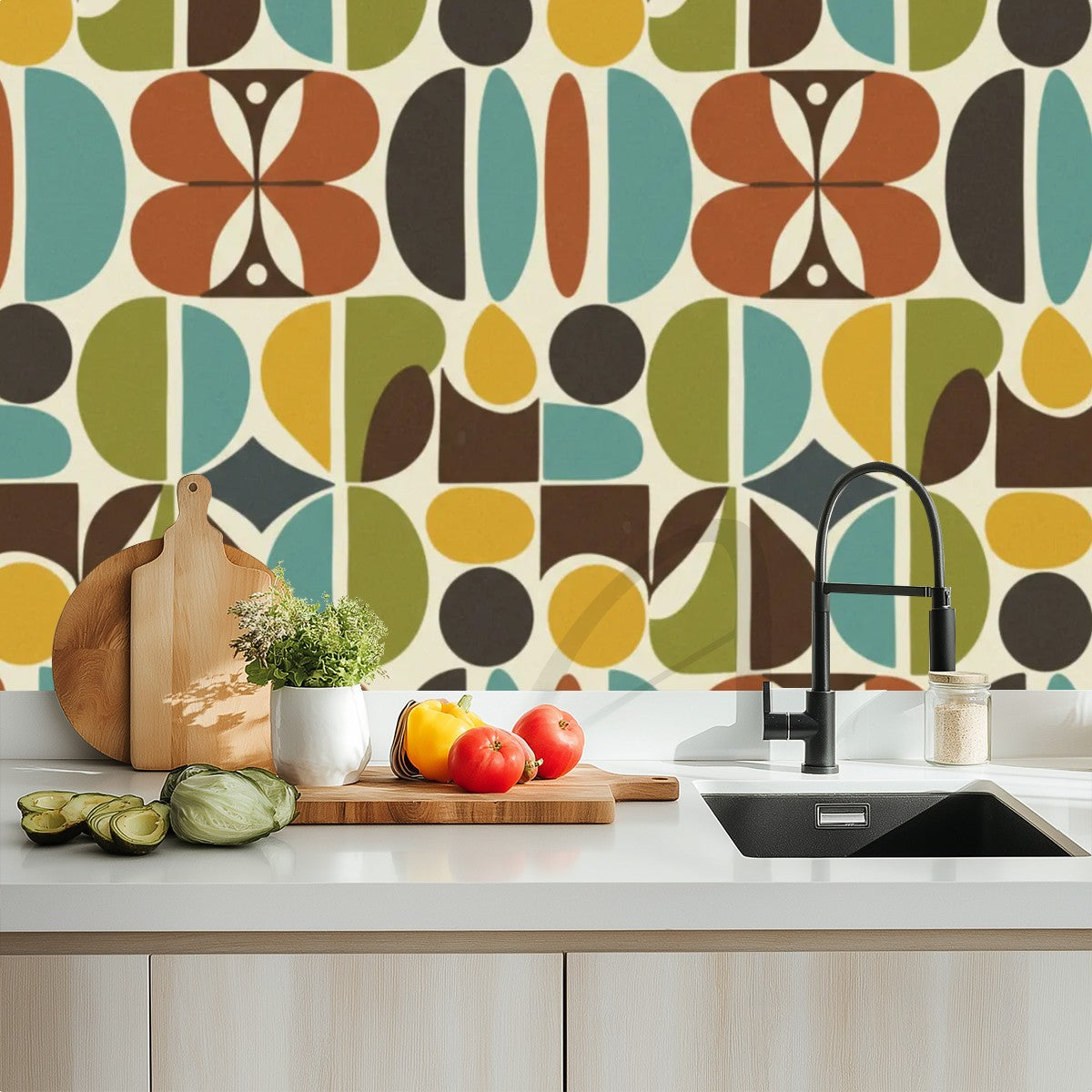 Biomorphic Color Field Mid-Century Peel-and-Stick Wallpaper