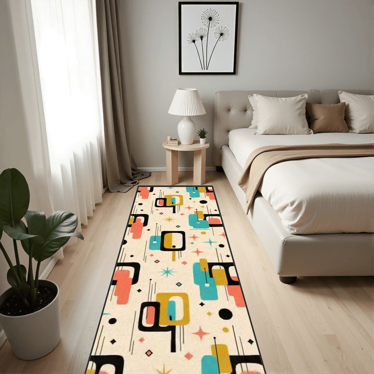 Mid-Century Modern Abstract Geometry Runner Rug