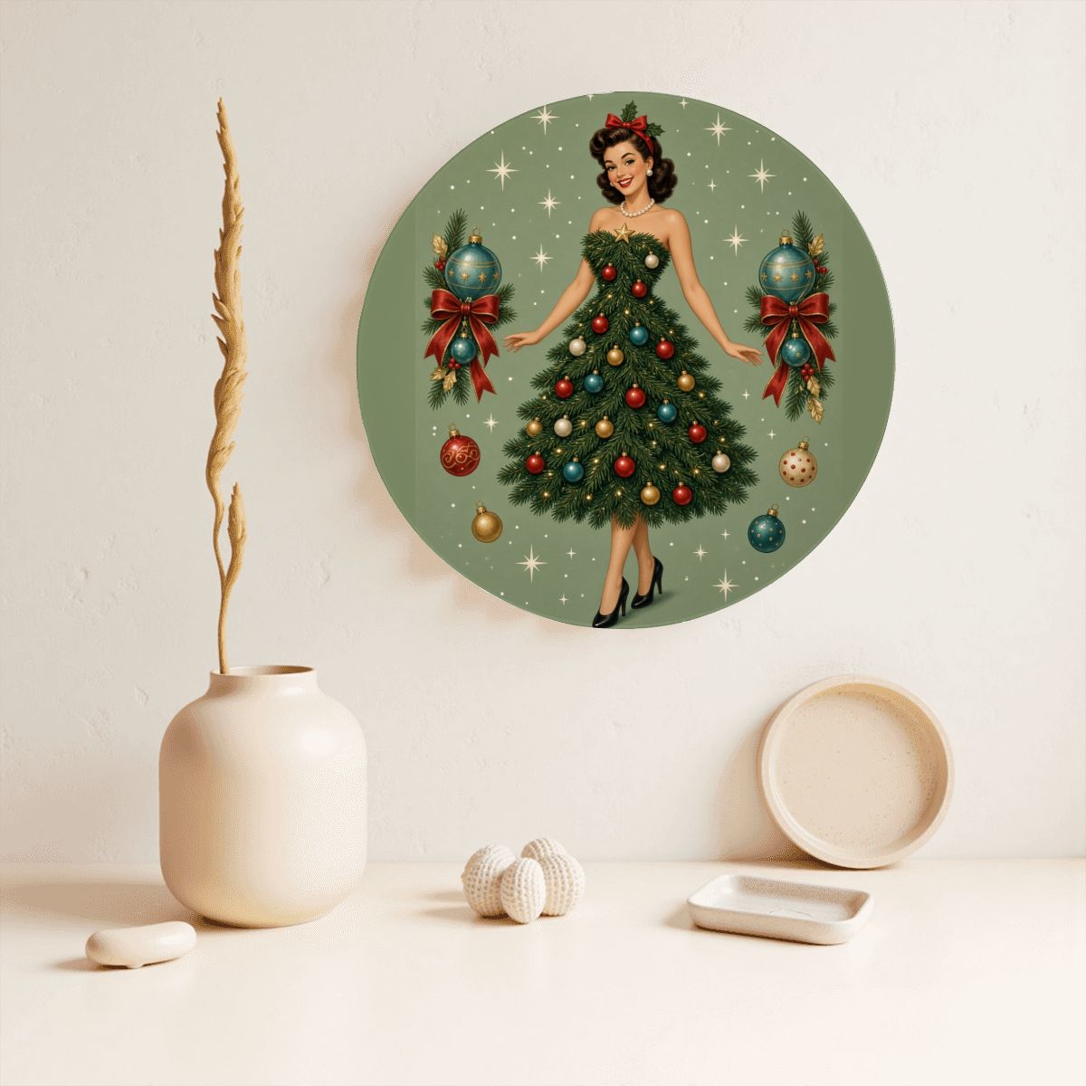 Mid-Century Modern Atomic Christmas Tree Ceramic Decorative Plate