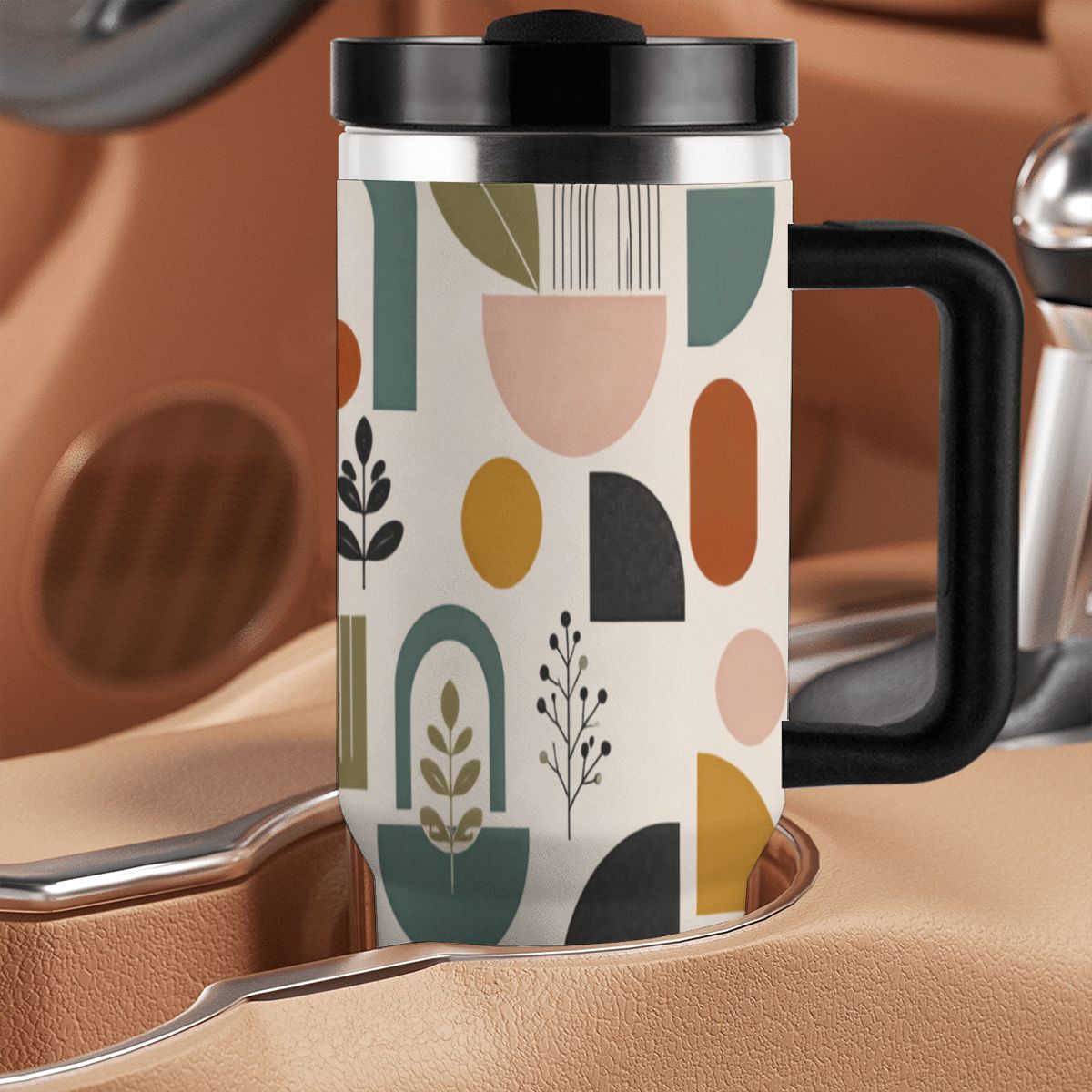 MCM-Era Abstract Botanical & Geometric Print 40 oz Travel Tumbler
