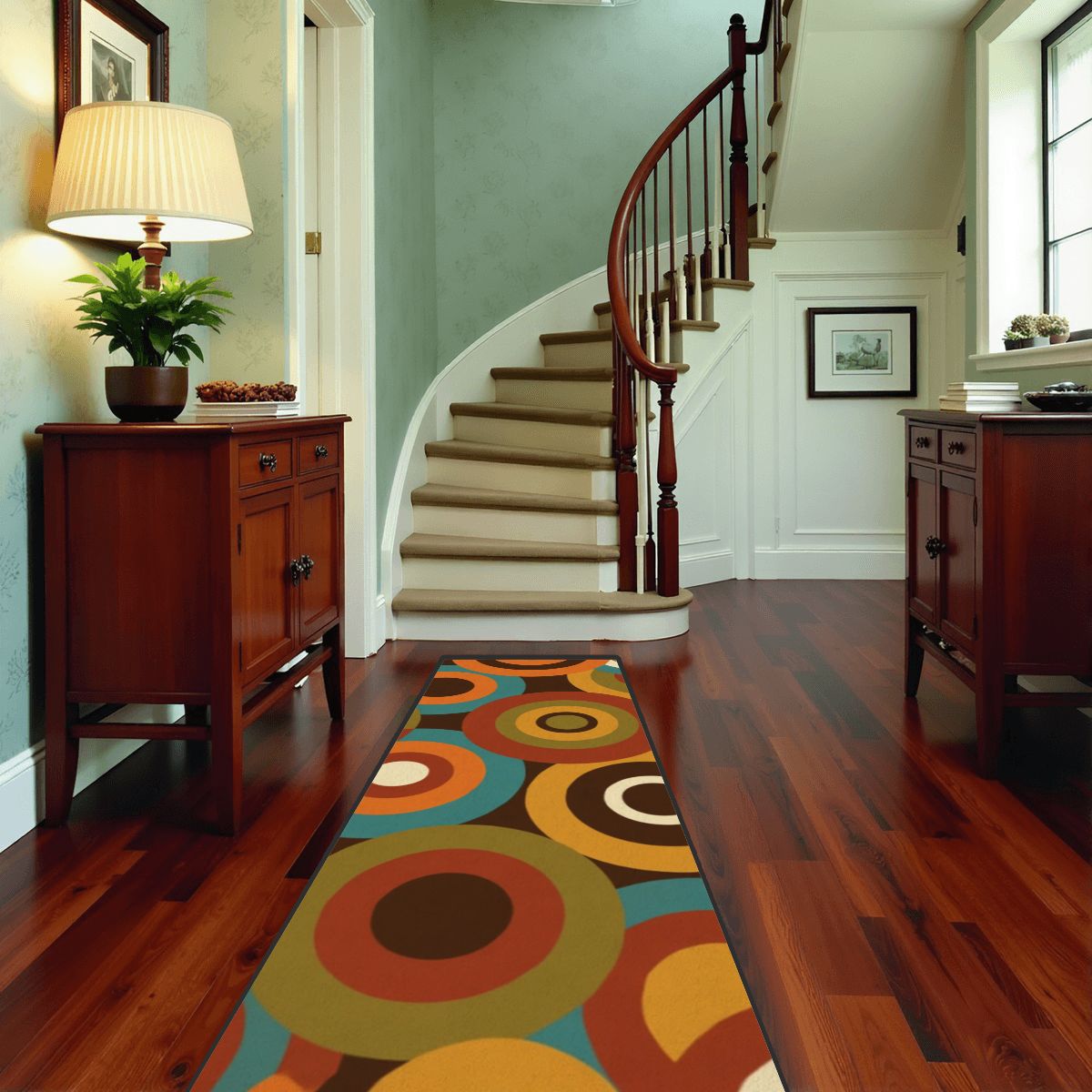 Mid-Century Modern Concentric Colorblock Runner Rug