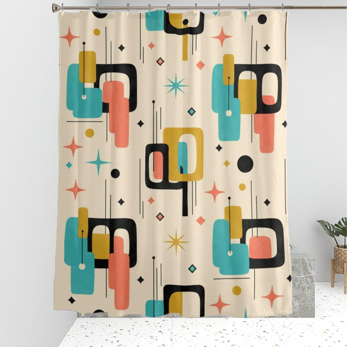 Mid-Century Modern Atomic Geometry Shower Curtain