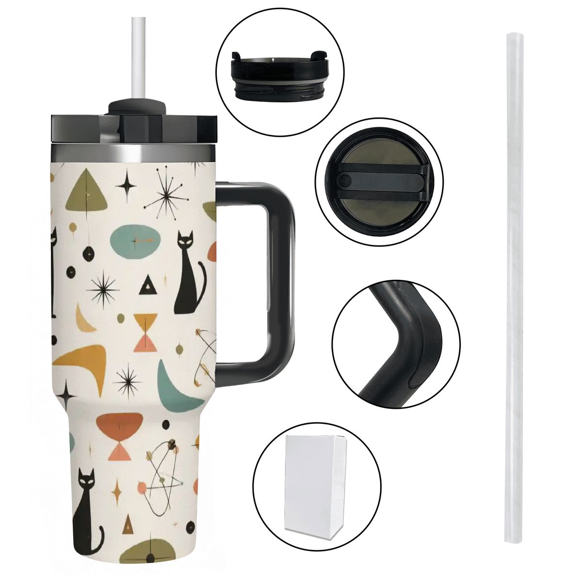 MCM-Era Cat & Botanical Atomic Print 40 oz Travel Tumbler
