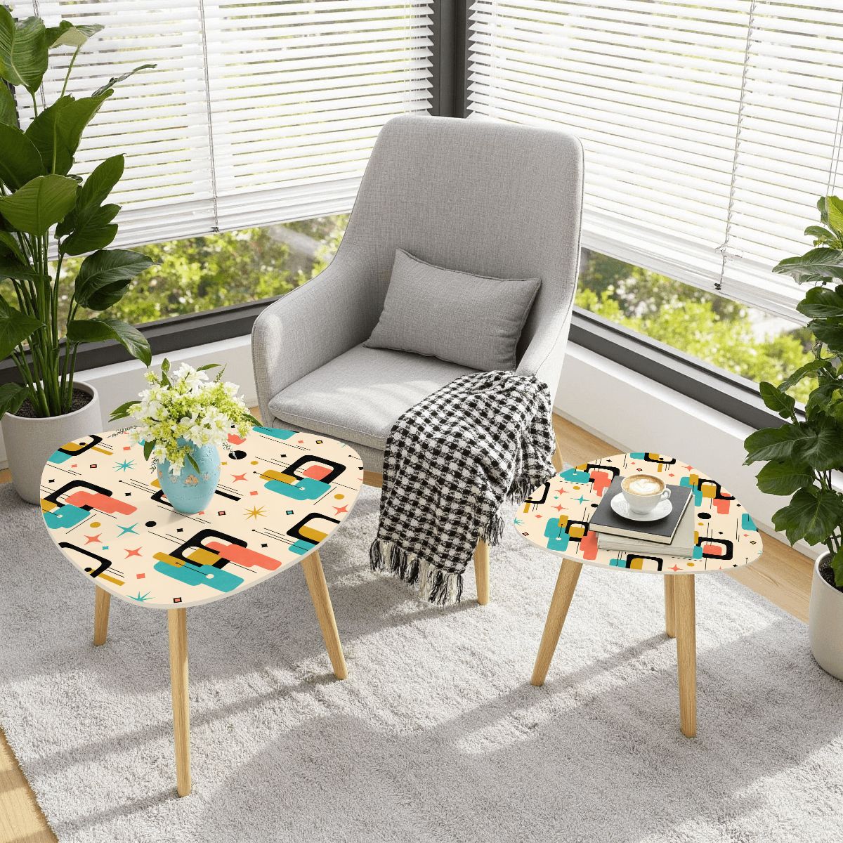 Mid-Century Modern Colorblock Atomic Nesting Tables
