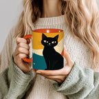 Black Cat Color-Block Mid-Century Modern Ceramic Mug