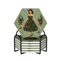 Mid-Century Modern Christmas Tree Ceramic Coaster Set