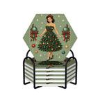 Mid-Century Modern Christmas Tree Ceramic Coaster Set