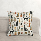 Mid-Century Modern Cat & Vase Print Corduroy Throw Pillow