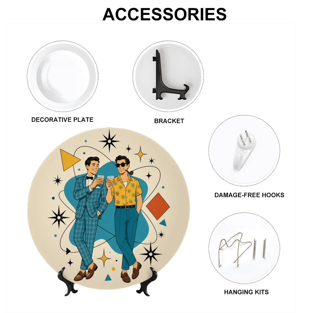 Mid-Century Modern Gay Couple Atomic Ceramic Decorative Plate