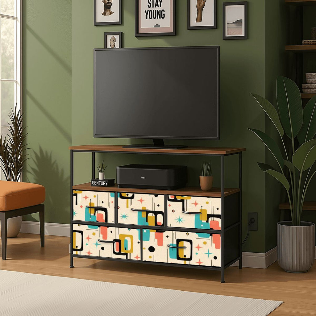 Color-Block Geometric Five-Drawer Mid-Century Modern Media Console