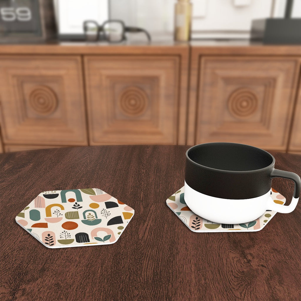 Mid-Century Modern Abstract Geometric Hexagon Coaster Set