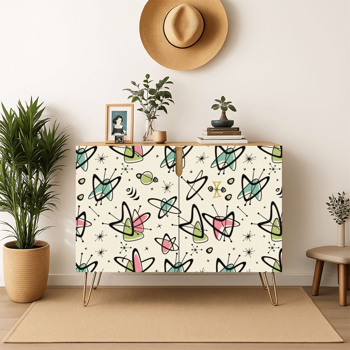Mid-Century Modern Boomerang Motif Storage Cabinet