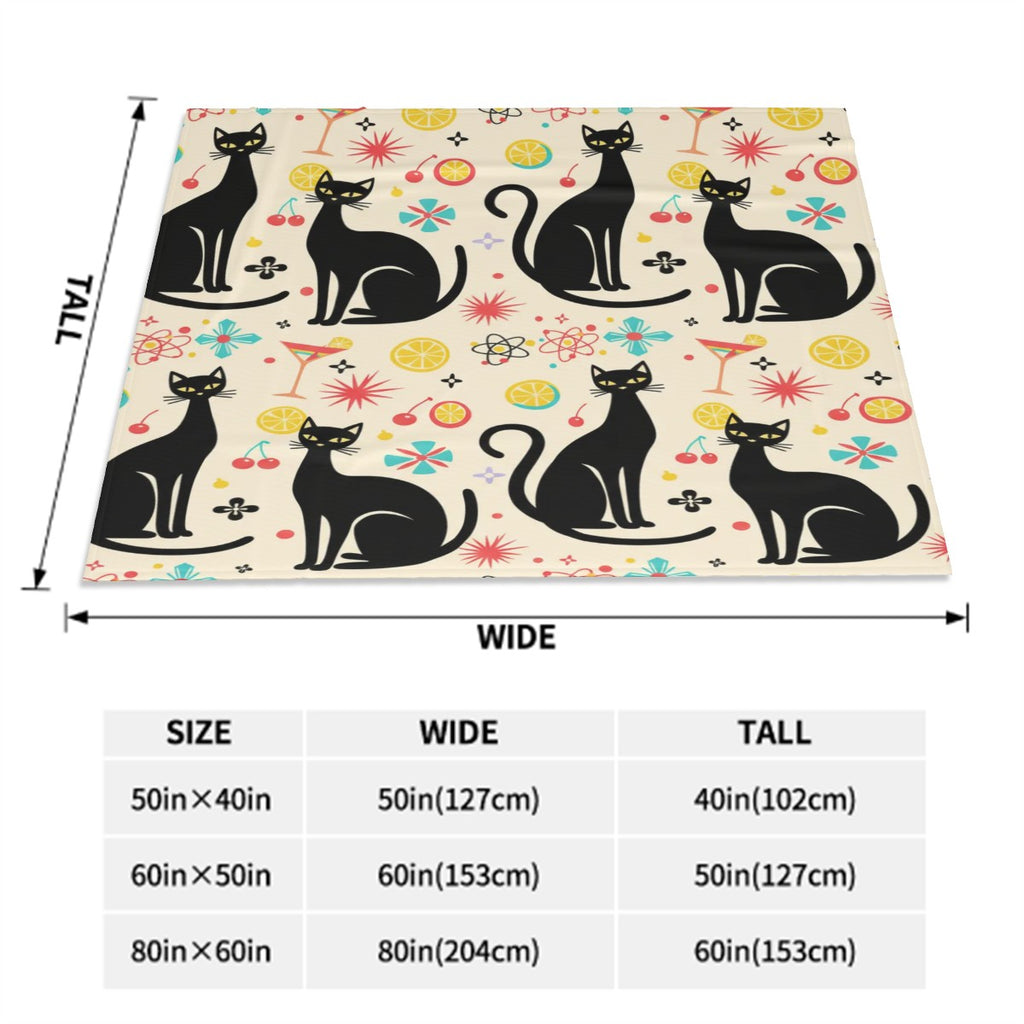 Atomic Cat Mid-Century Modern Throw Blanket