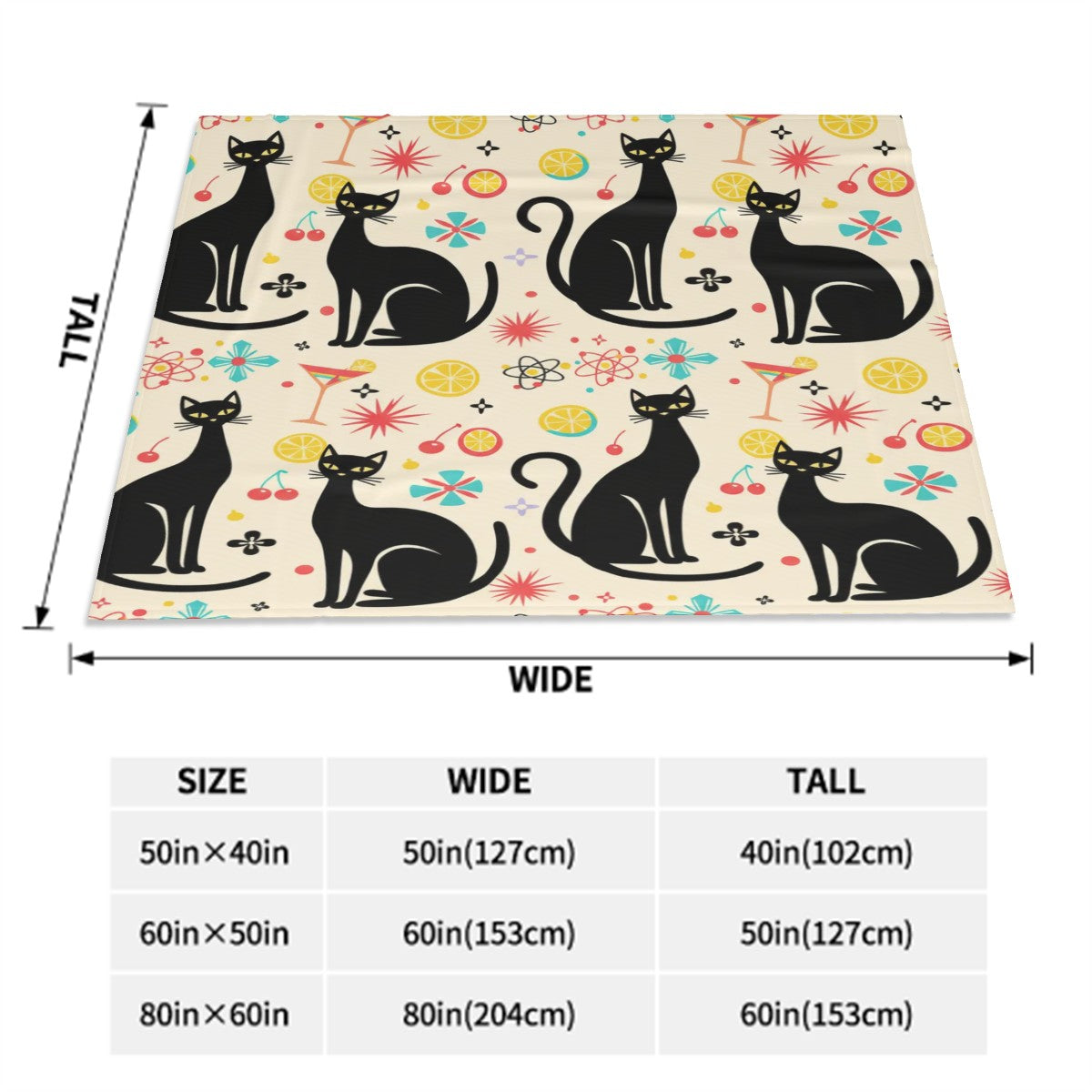 Atomic Cat Mid-Century Modern Throw Blanket