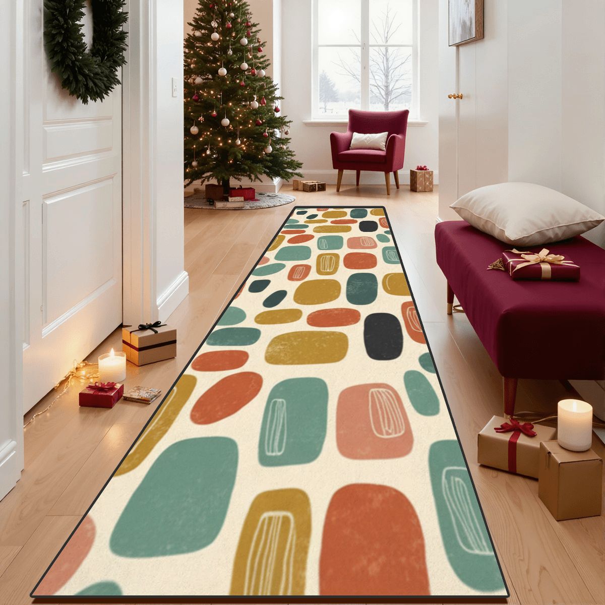 Mid-Century Modern Pebble Colorblock Runner Rug