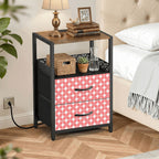 Mid-Century Modern Nightstand with Charging Station | 2-Drawer Bedside Table