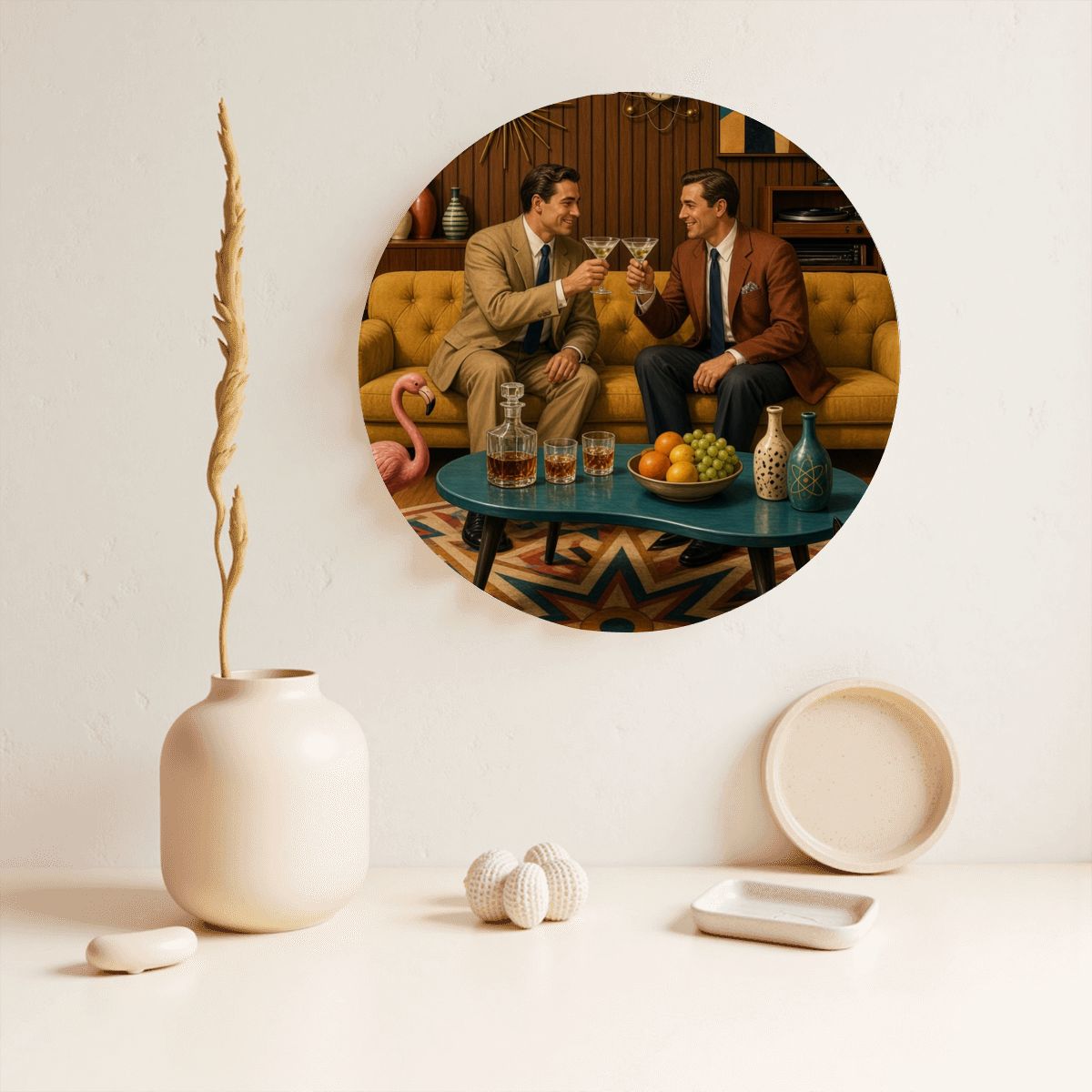 Mid-Century Modern Gay Couple Cocktail Hour Ceramic Decorative Plate