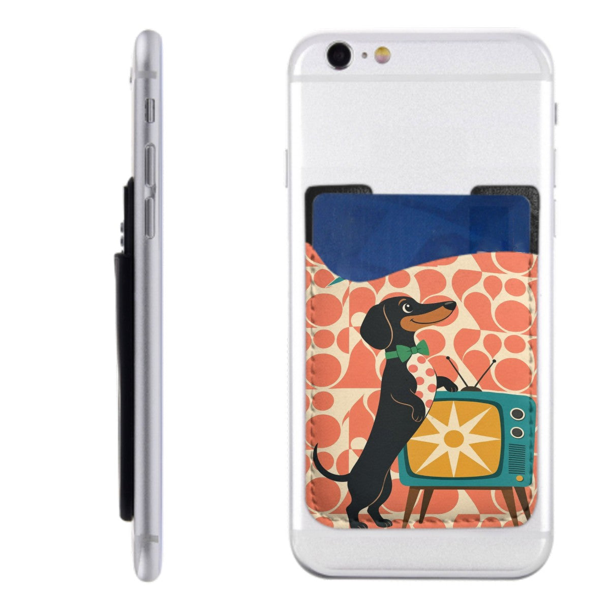 MCM-Era Abstract Figure & Atomic Starburst Print Phone Card Holder