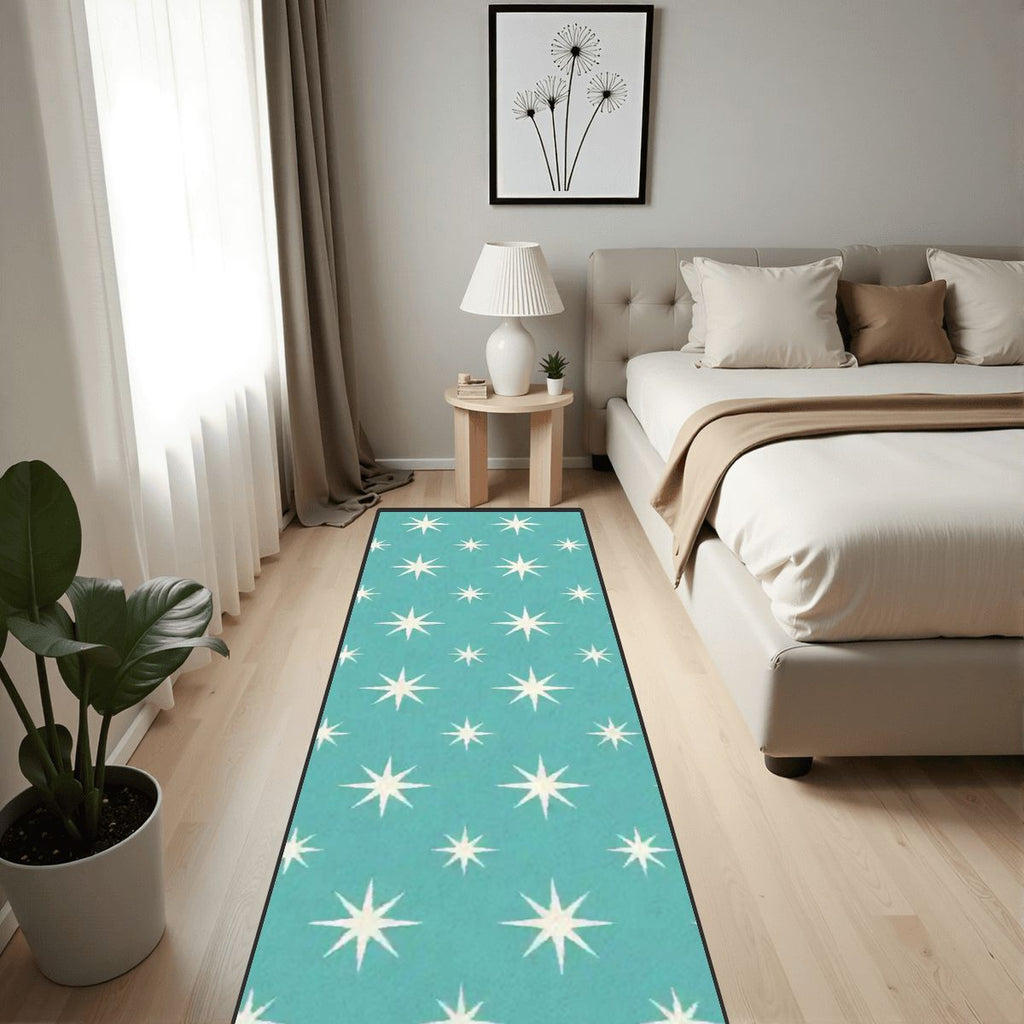 Mid-Century Modern Teal Atomic Starburst Runner Rug