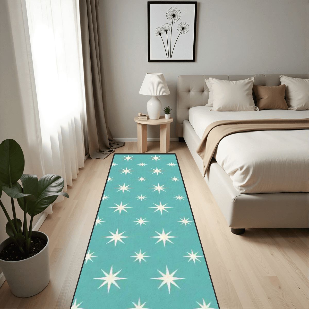 Mid-Century Modern Teal Atomic Starburst Runner Rug