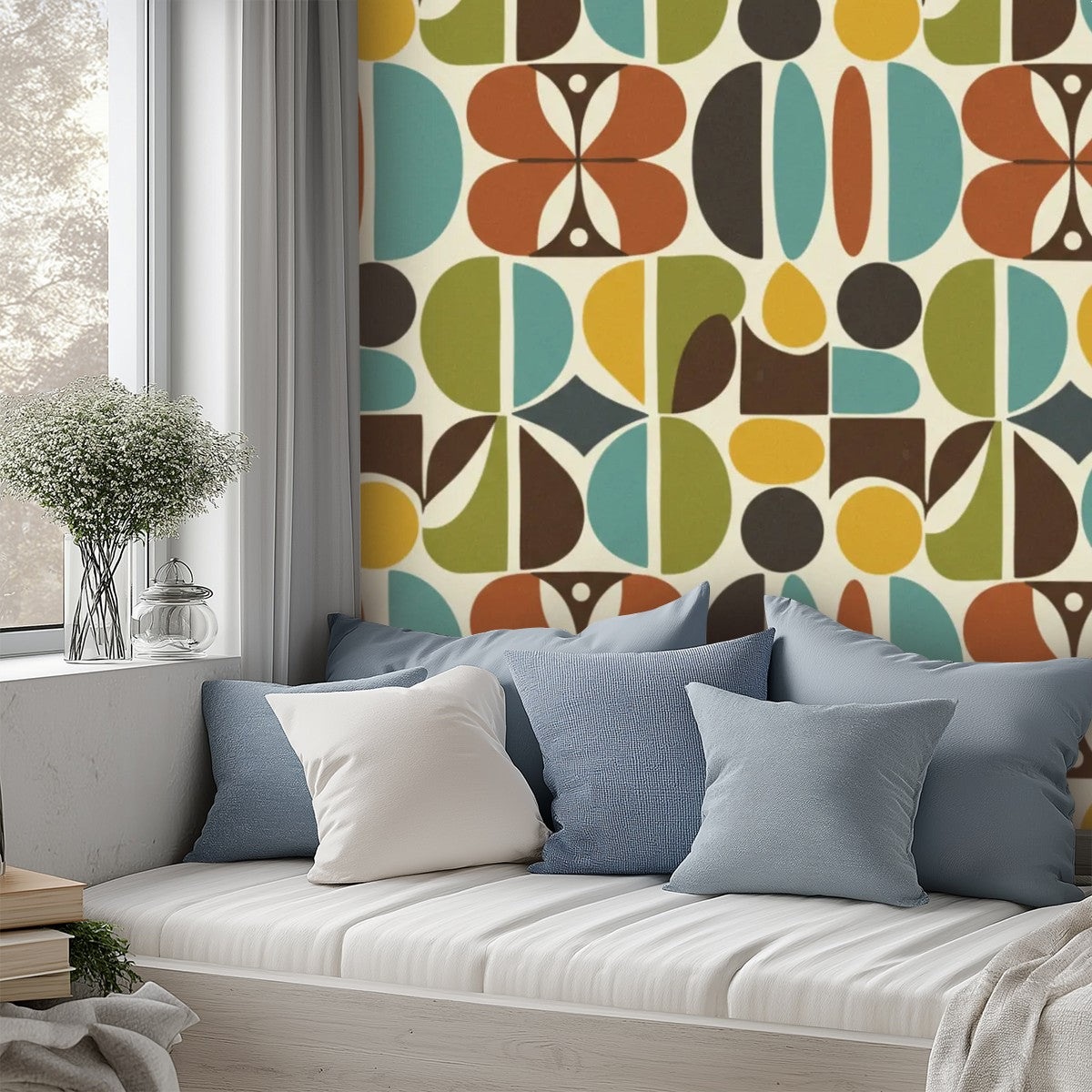 Biomorphic Color Field Mid-Century Peel-and-Stick Wallpaper