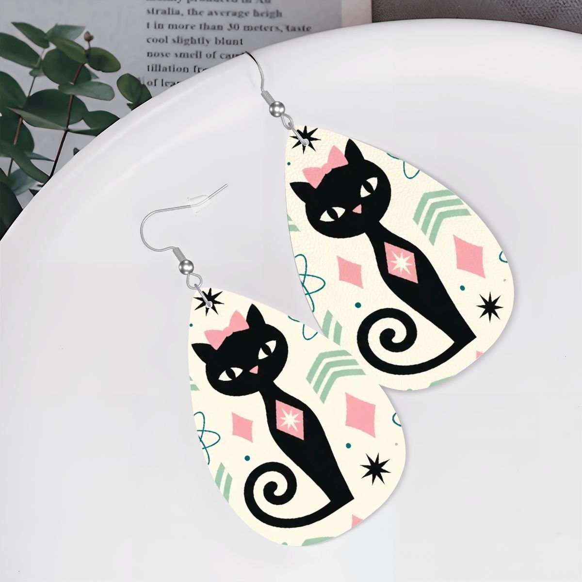 Atomic Cat Teardrop Earrings | Mid-Century Modern Statement Drops
