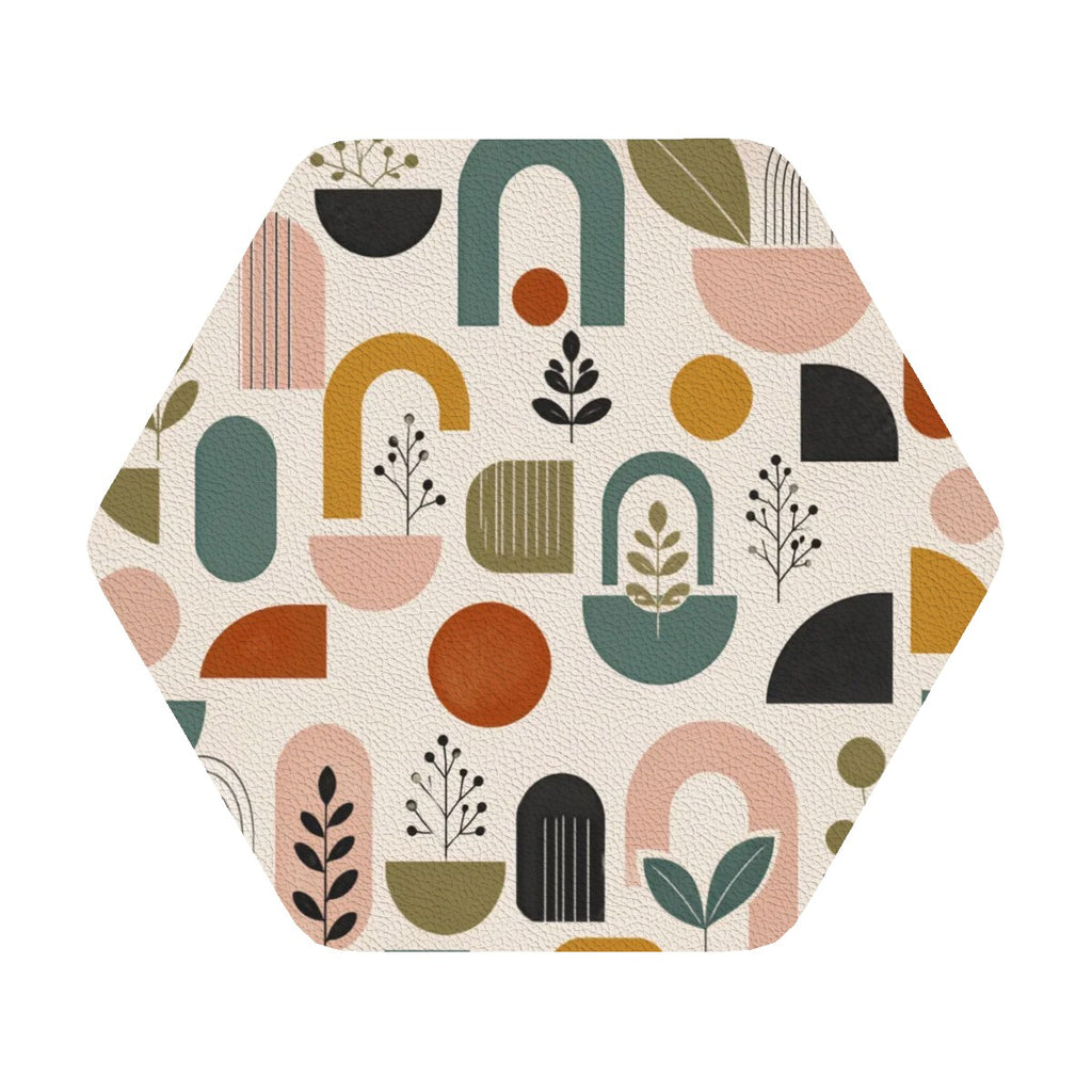 Mid-Century Modern Abstract Geometric Hexagon Coaster Set