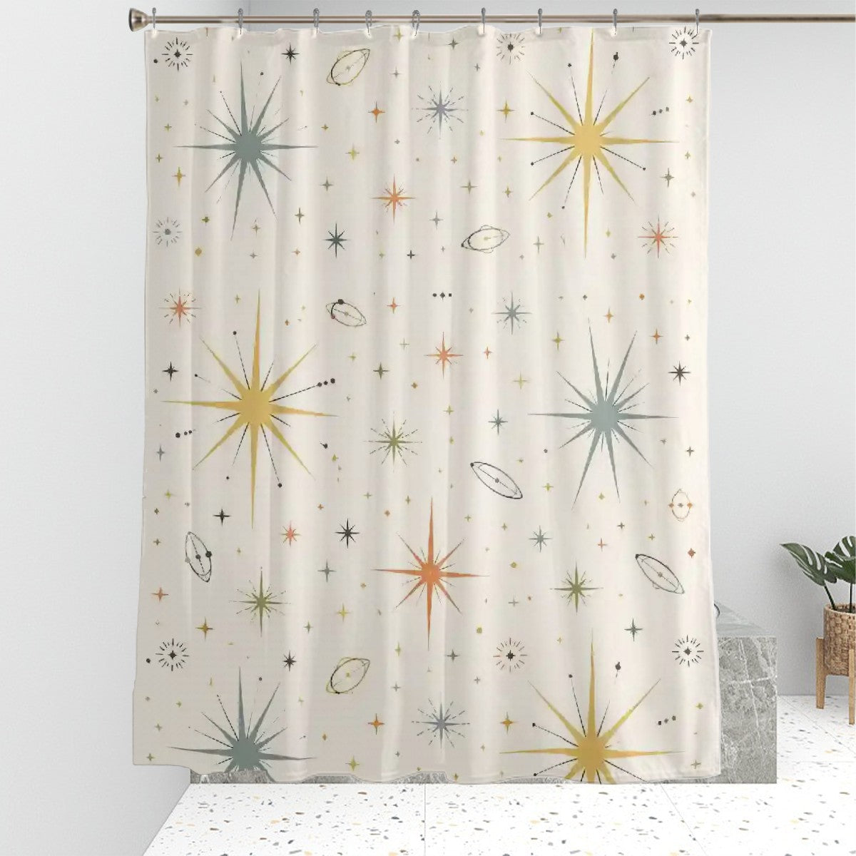 Mid-Century Modern Atomic Starburst Shower Curtain