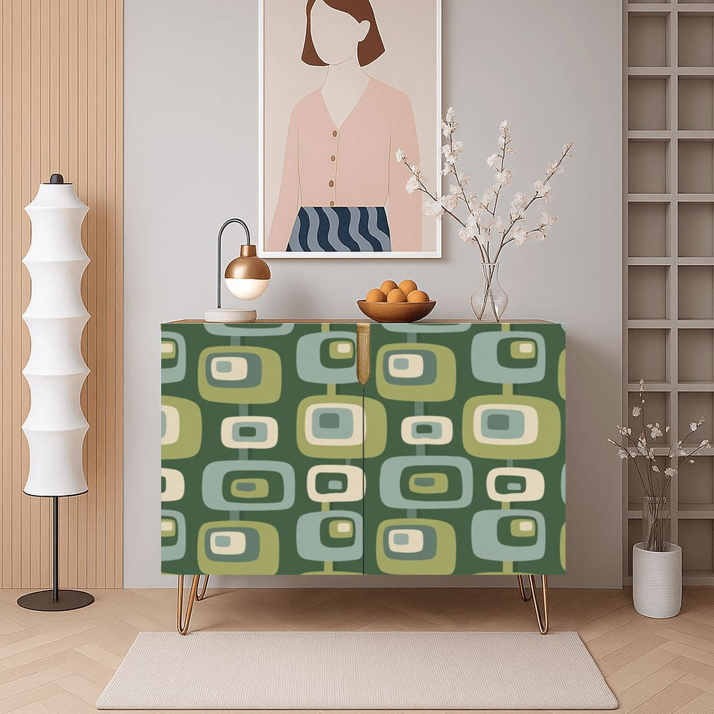 Olive Mod Squares Mid-Century Storage Cabinet