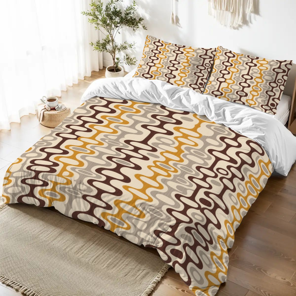Mid-Century Modern Geometric Queen Duvet Cover Set
